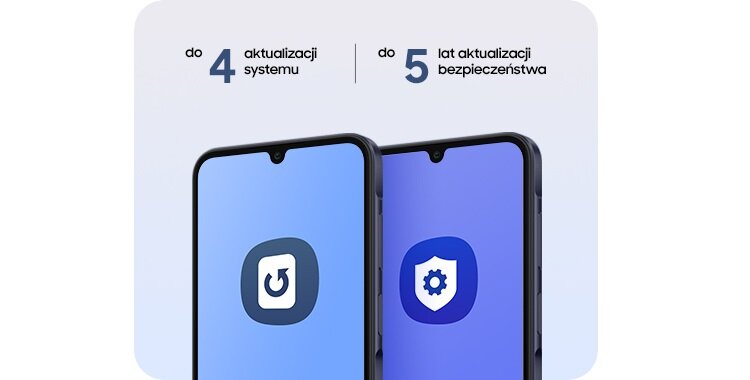 Smartfon Samsung Galaxy A25 5G grafika przedstawia dwa smartfony pod skosem