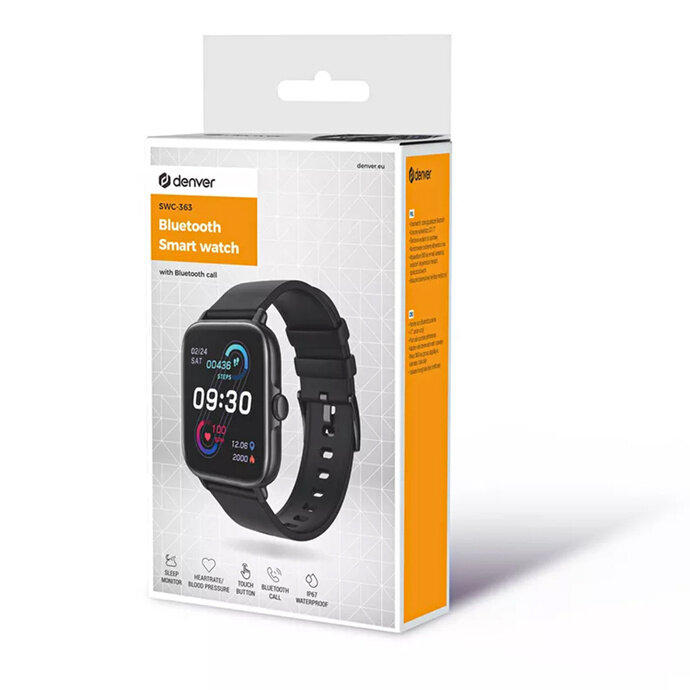 Smartwatch Denver SWC-363 czarny widok na opakowanie pod skosem