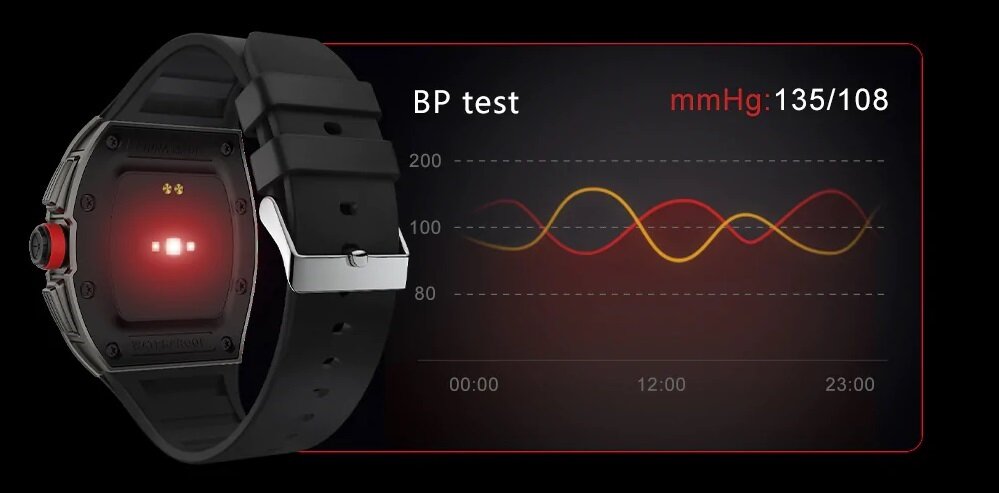 Smartwatch Kumi GT1 KU-GT1/BK pod skosem w lewo z widocznym czujnikiem tętna na spodzie smartwatcha