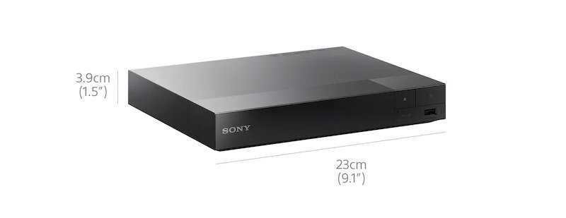 Odtwarzacz Blu-Ray Sony BDP-S1700 widok na odtwarzacz od lewej strony z widocznymi wymiarami