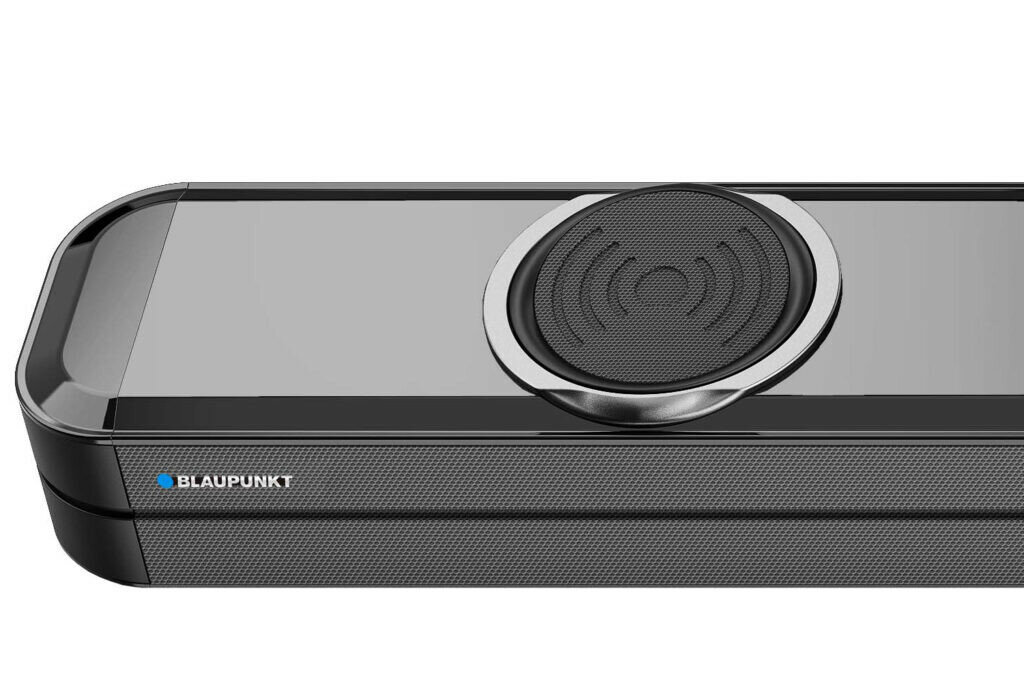 Soundbar Blaupunkt LS180 zbliżenie na bok soundbara z logo Blaupunkt