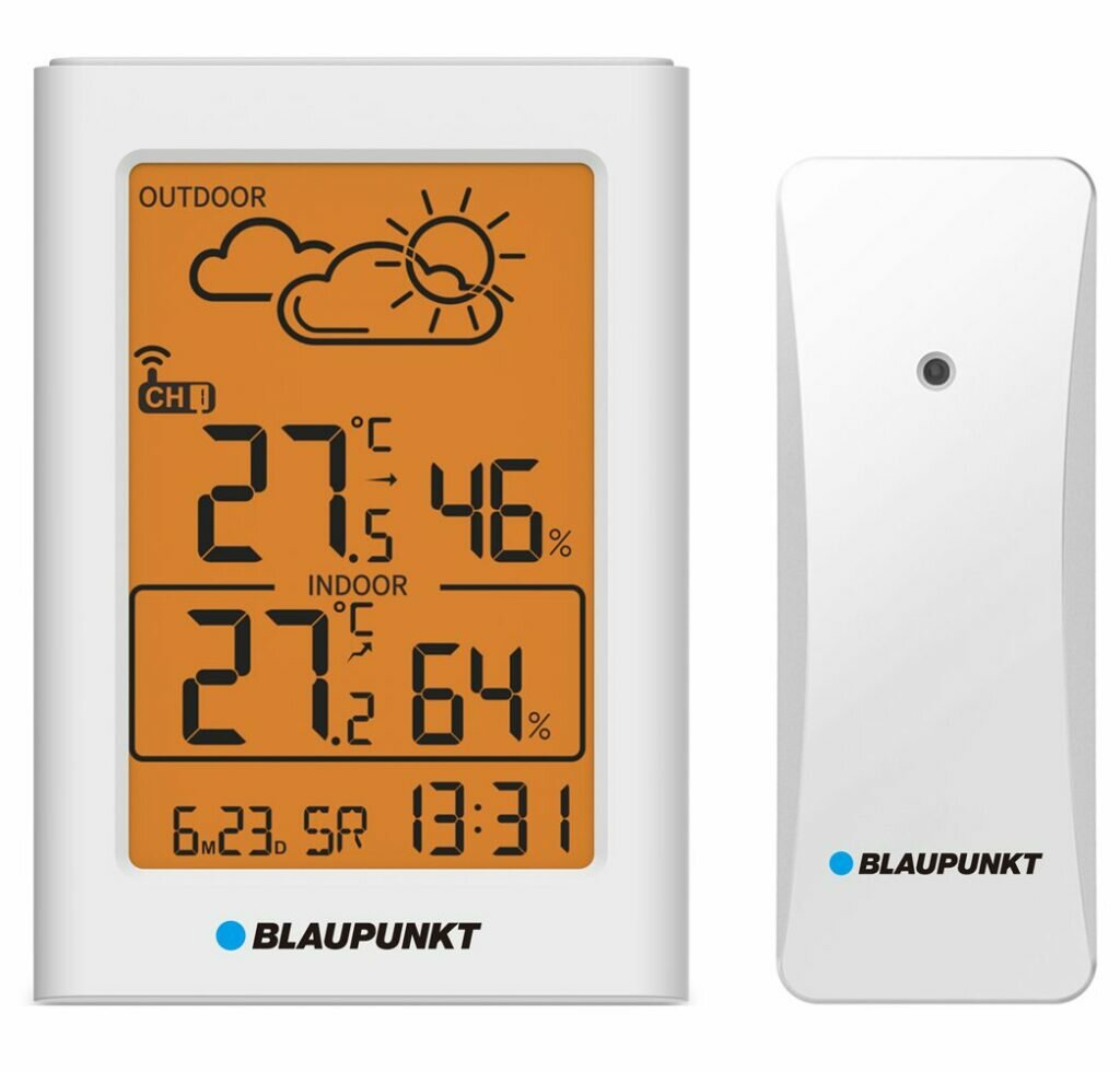 Stacja pogodowa Blaupunkt WS15WH stacja pogodowa i czujnik widoczne od przodu