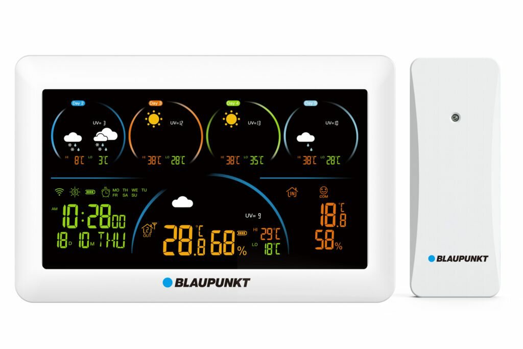 Stacja pogodowa Blaupunkt WS50WH APP biała stacja pogodowa i czujnik - widok od przodu