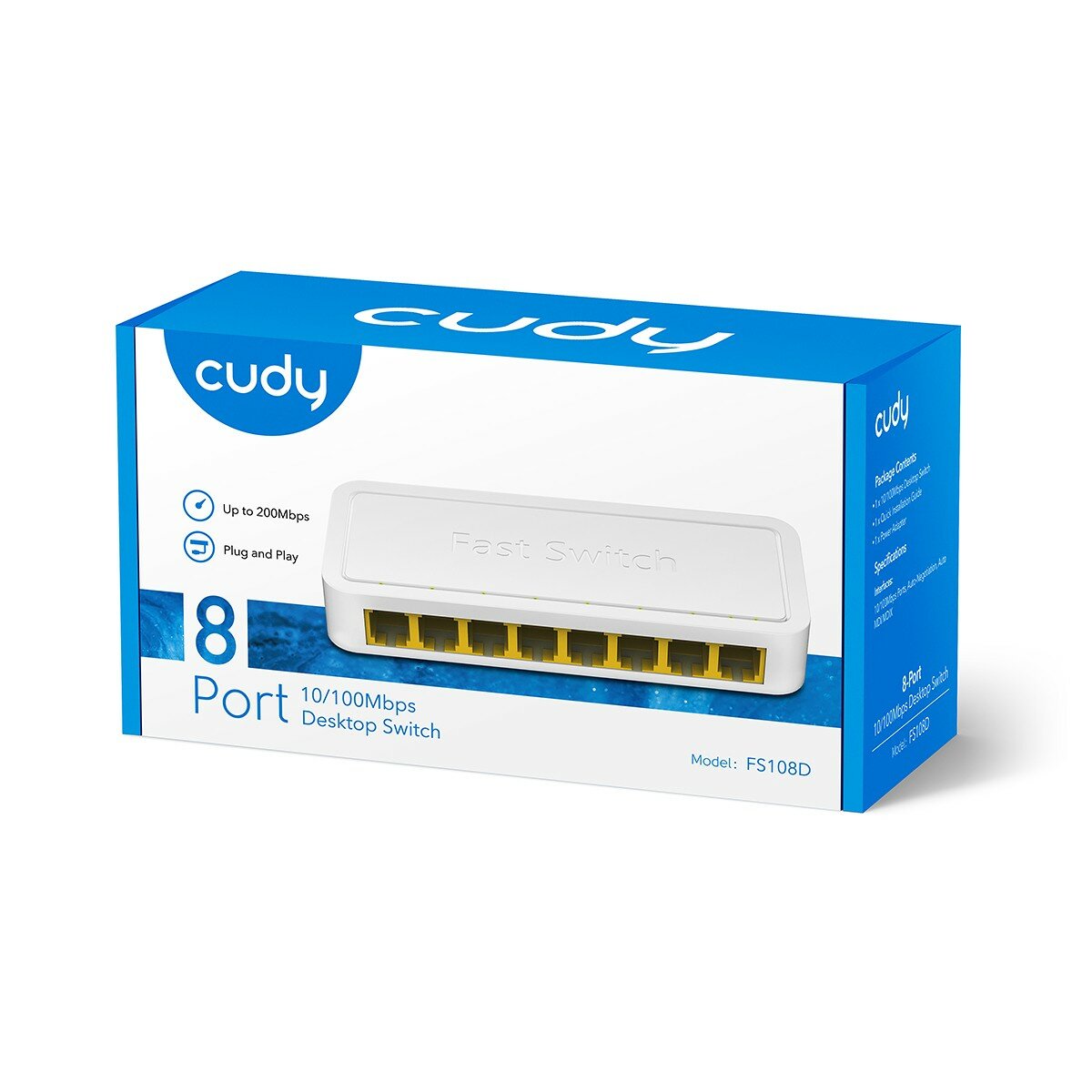 Switch Cudy FS108D 10/100 Mbps widok opakowania pod skosem