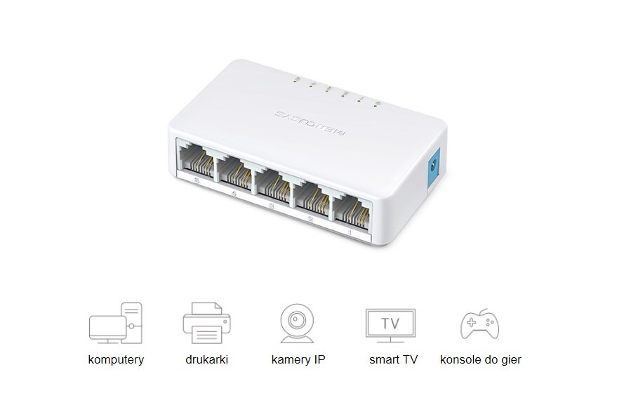 Switch Mercusys MS105 z tyłu na białym tle