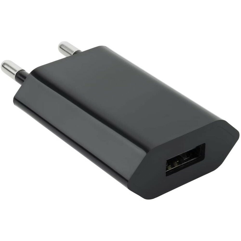 Ładowarka sieciowa Techly IPW-USB-ECBKG 1A widoczna tyłem pod skosem lewym bokiem