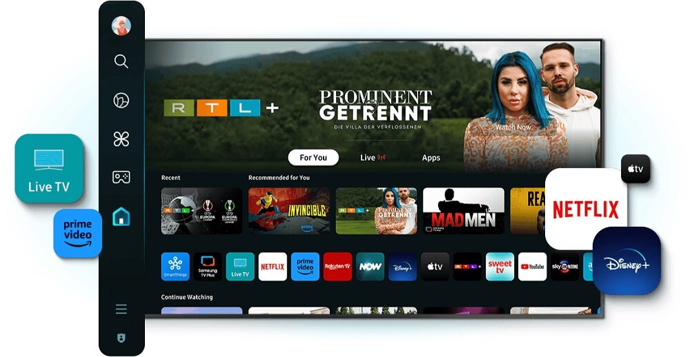 Telewizor Samsung QE55S95DATXXH OLED 55' widok na telewizor od frontu z włączonym na ekranie Smart TV