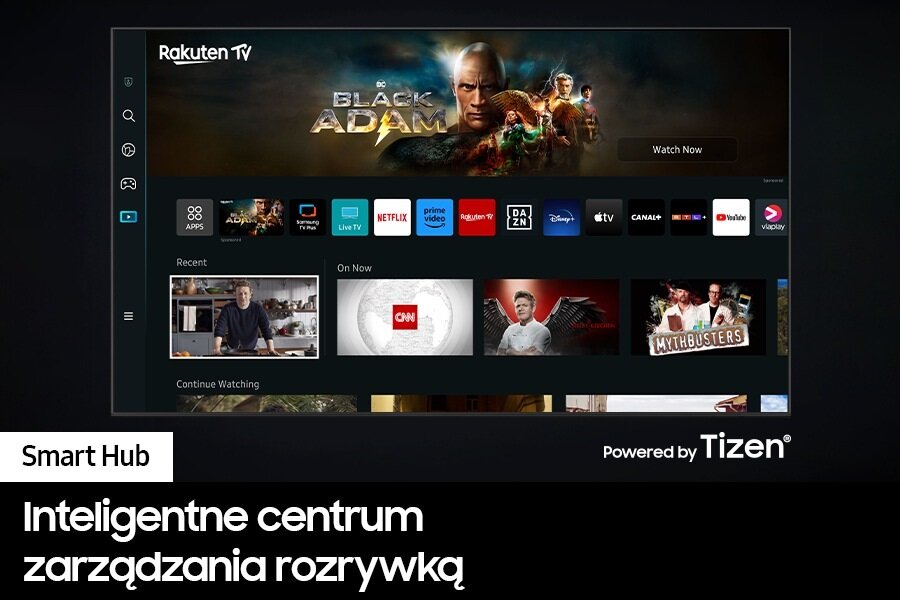 Telewizor Samsung QE75Q80CATXX 75” QLED 4K Q80C widok na baner przedstawiający możliwość wyboru rozrywki na telewizorze