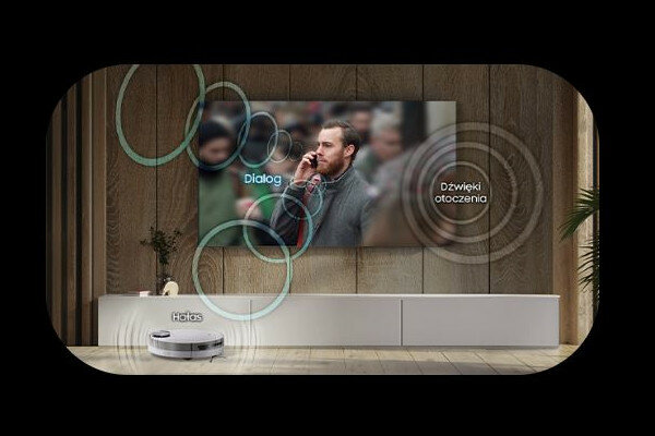 Telewizor Samsung QN90D QLED 85' widok na wyświetlanego człowieka na skuterze w wodzie