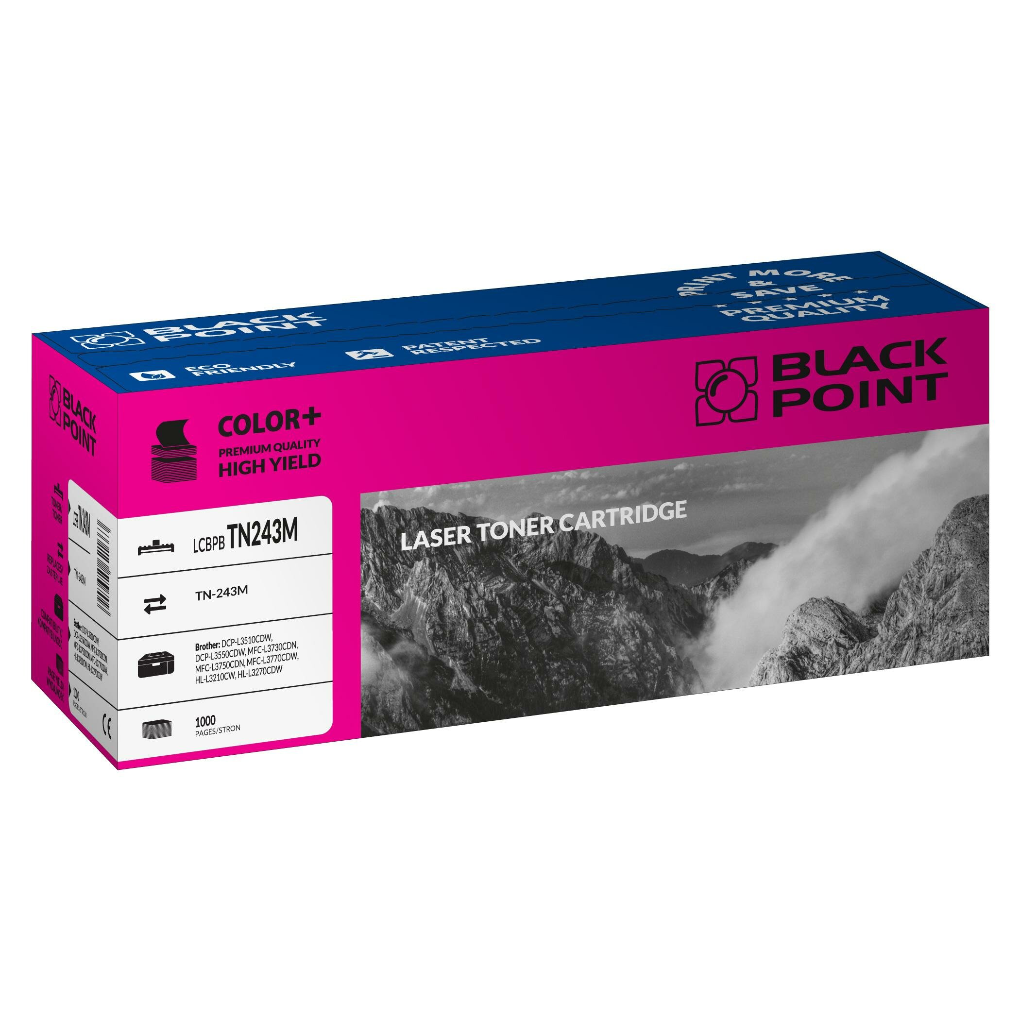 Toner laserowy Black Point LCBPBTN243M widok pod kątem na opakowanie