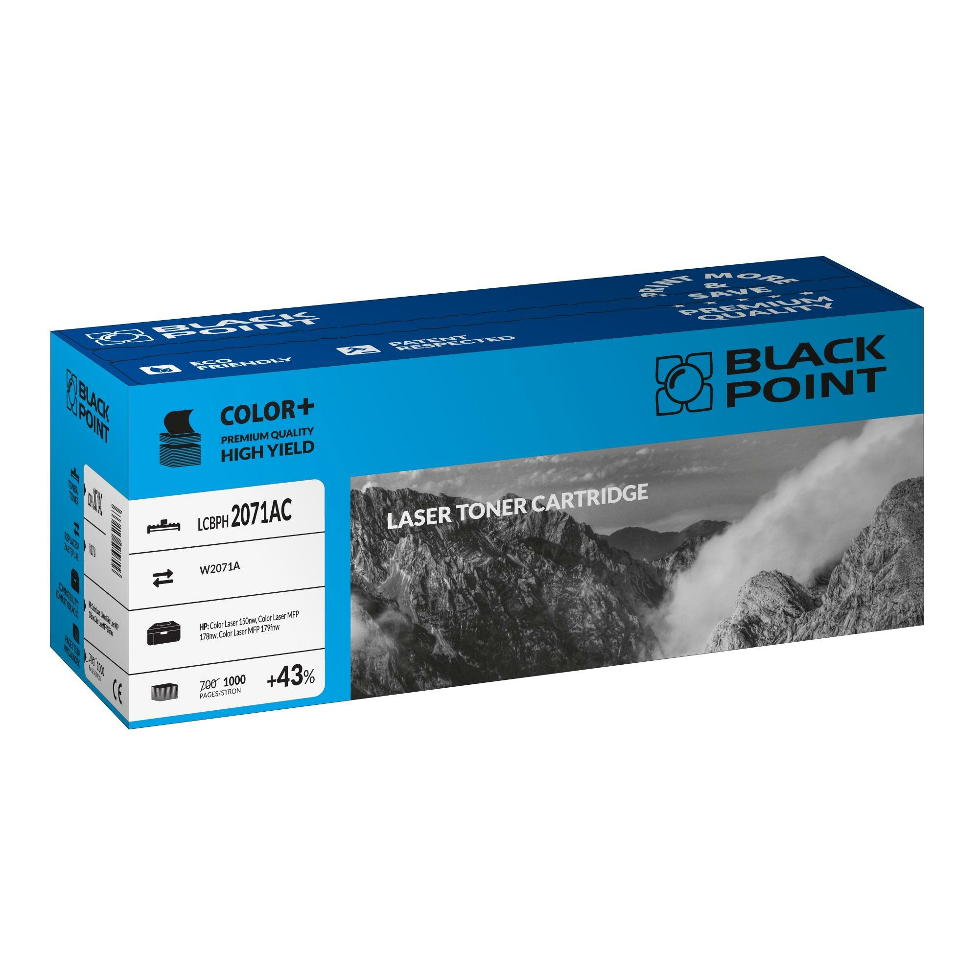 Toner laserowy Black Point LCBPH2071AC widok pod kątem na opakowanie