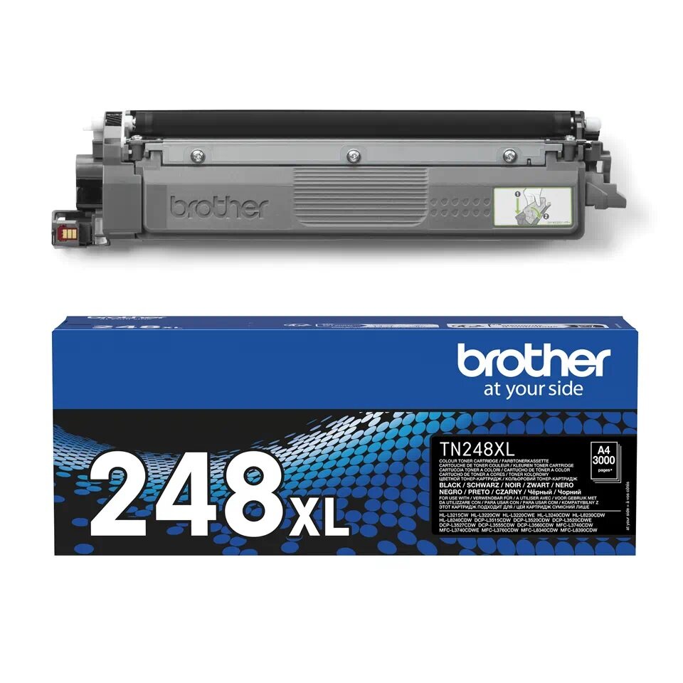 Toner Brother TN-248XLBK czarny widok na toner i opakowanie od przodu