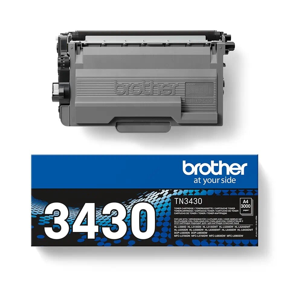 Toner Brother TN-3430 czarny, widok od frontu, widok od frontu na pudełko tonera