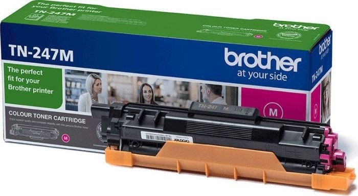 Toner Brother TN-247M Magenta TN247M toner od przodu na tle opakowania