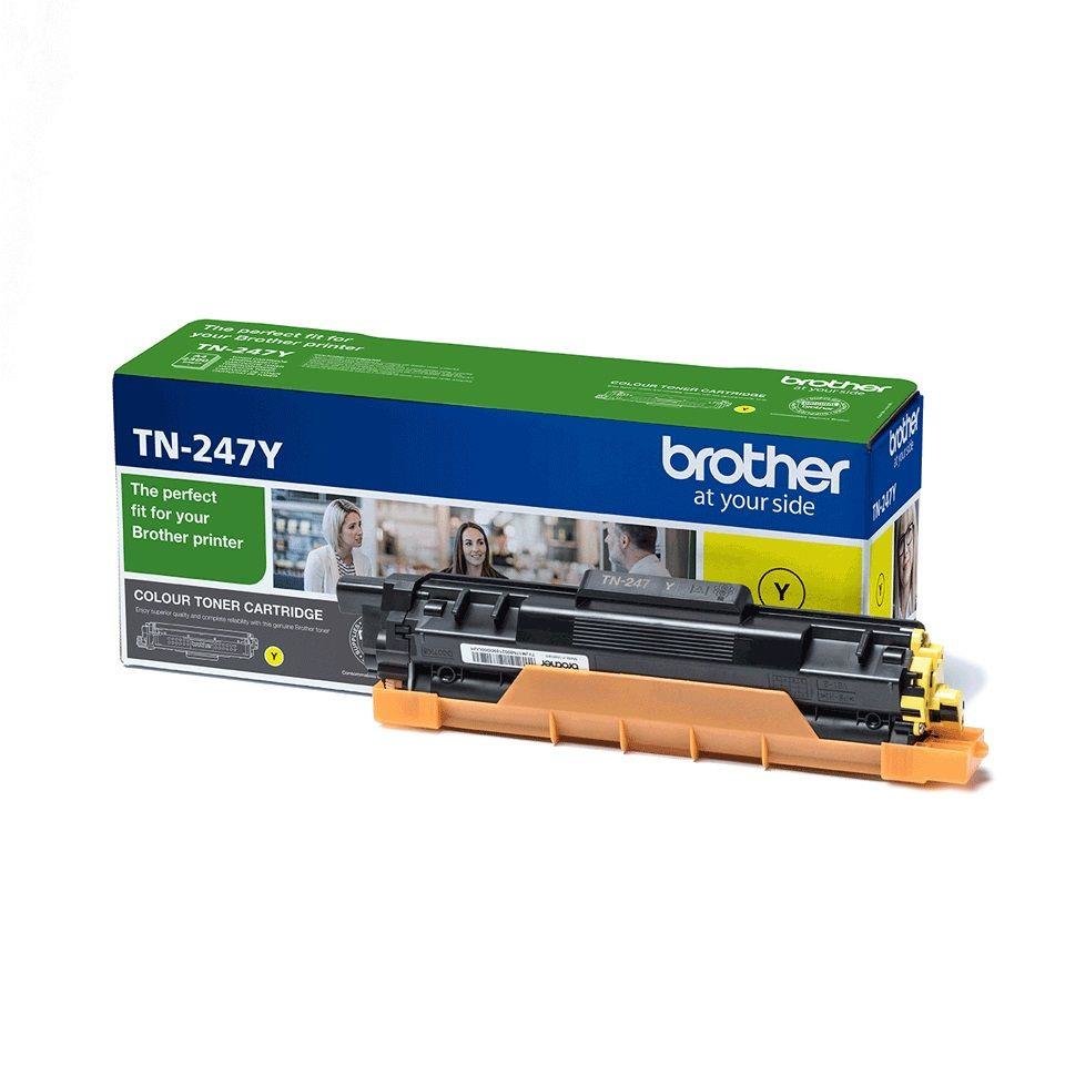 Toner Brother TN-247Y Yellow TN247Y widok od przodu na tle opakowania