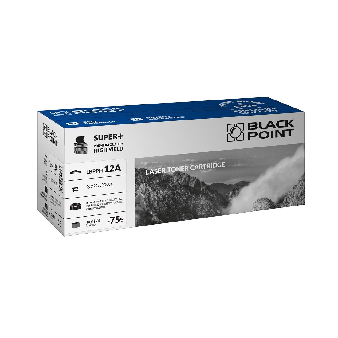 Toner laserowy Black Point Super Plus LBPPH12A. Zastepuje HP / Canon Q2612A / CRG-703.