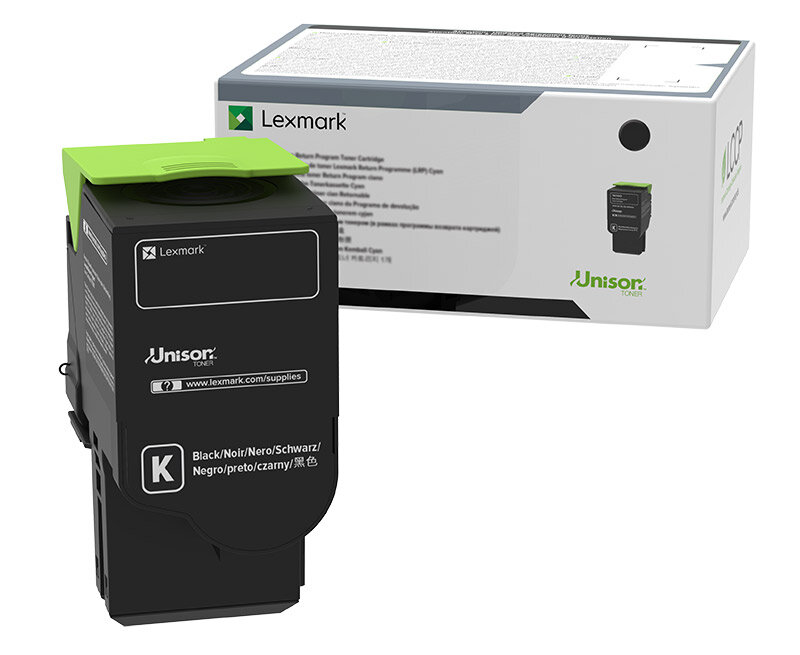 Toner Lexmark C2320K0 Czarny z przodu wraz z pudełkiem