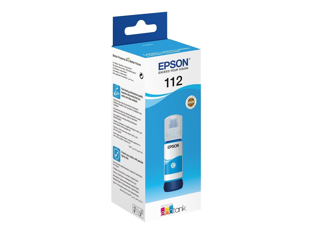 Epson Tusz EcoTank 112 Cyan w opakowaniu, widk od boku