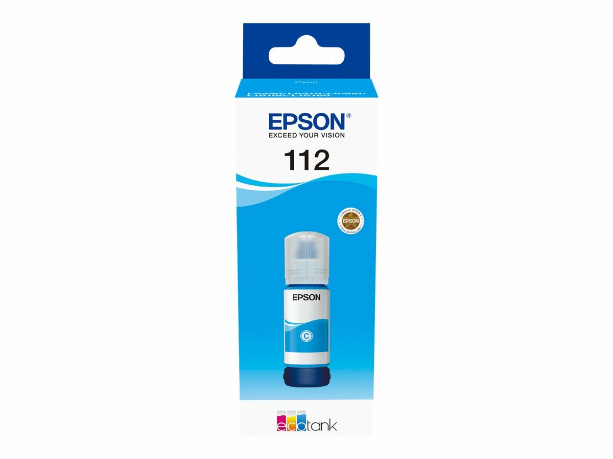 Epson Tusz EcoTank 112 Cyan w opakowaniu, widok od frontu