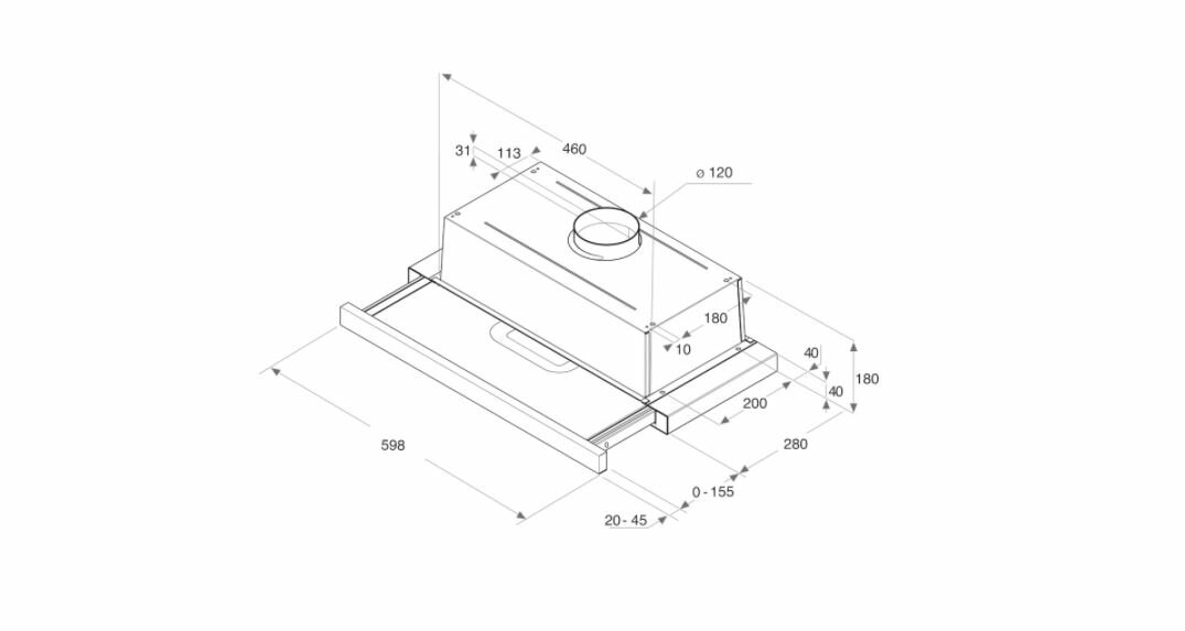 Okap kuchenny Whirlpool AKR6390/1 IX do zabudowy rysunek techniczny