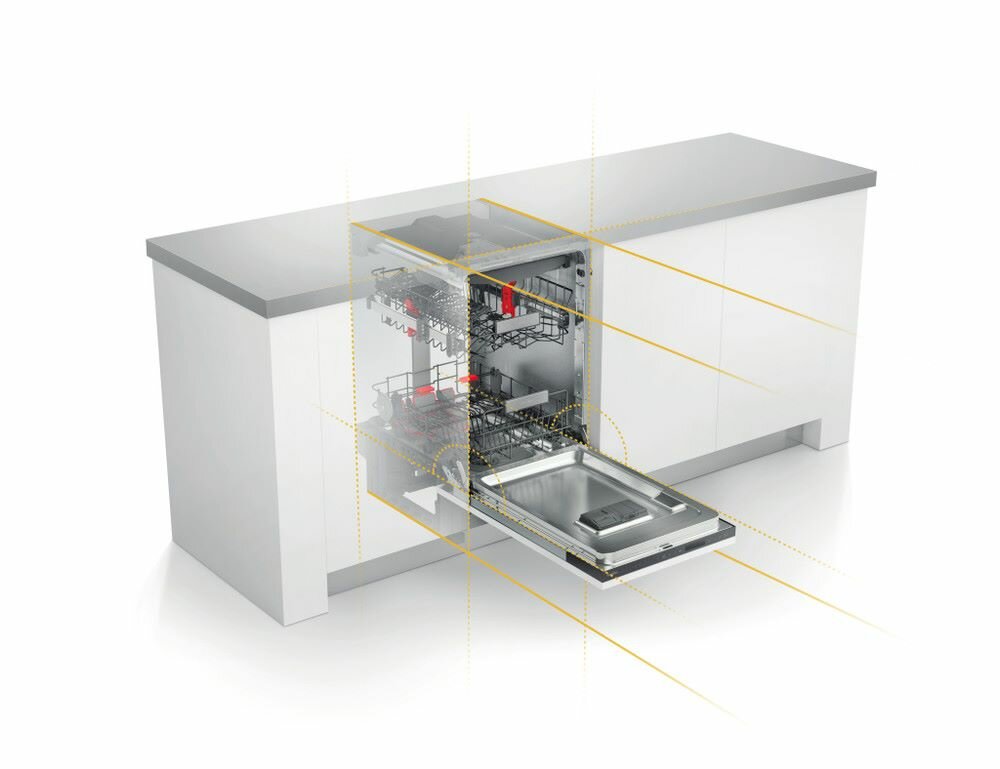 Zmywarka Whirlpool WSBC3M17X wsunięta między szafki kuchenne