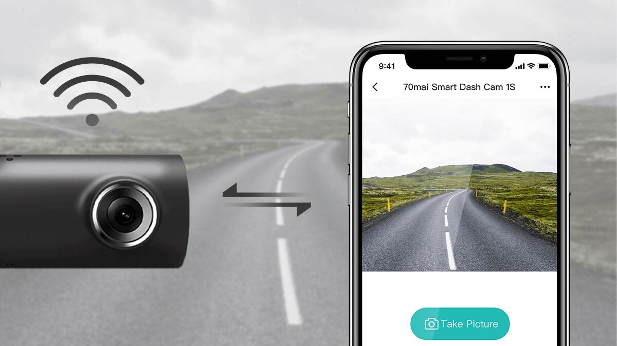 Wideorejestrator 70Mai Smart Dash Cam 1S D06 Full HD łączenie wideorejestratora ze smartfonem przez WiFi