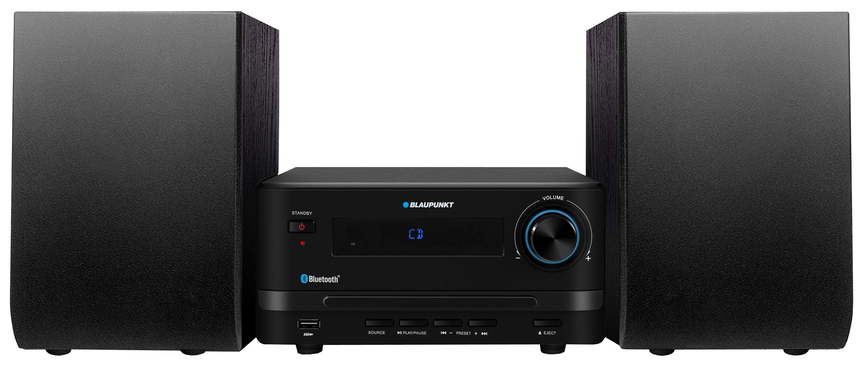 Mikrowieża Blaupunkt MS14BT z Bluetooth i odtwarzaczem CD/USB czarna widok od przodu