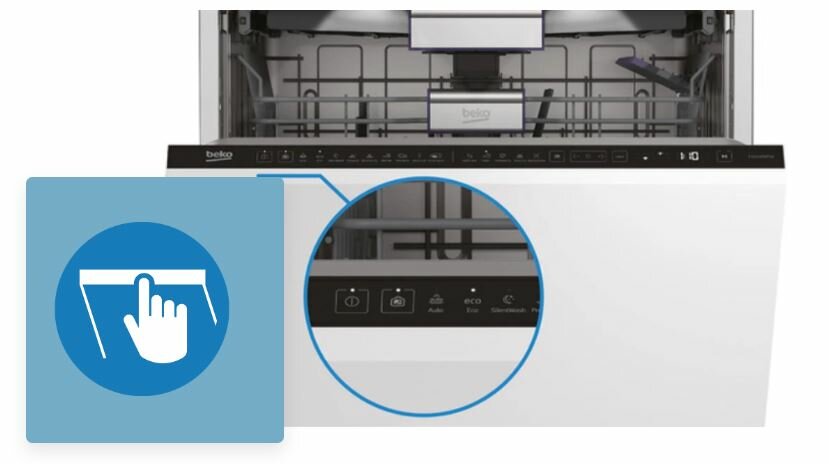 Zmywarka Beko BDIN16435 grafika przedstawia zbliżenie na panel sterowania