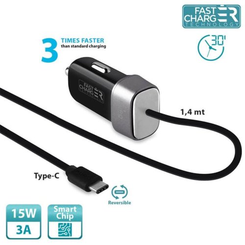 PURO Fast Charger Mini Car Charger USB-C 3A + cable