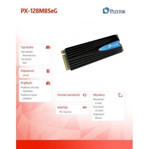 Plextor SSD 128GB M.2 2280 PX-128M8SeG w/H.S.