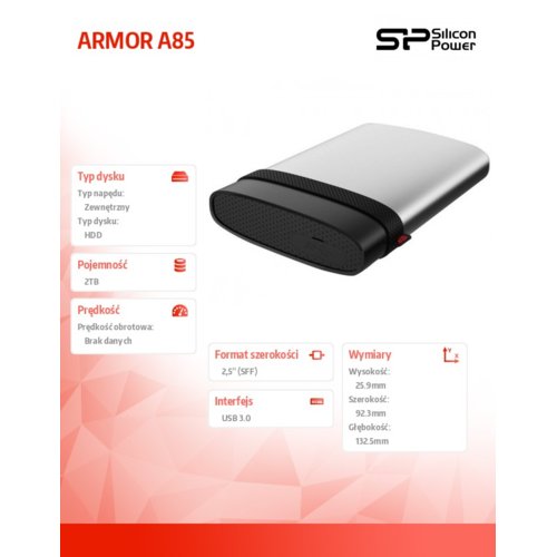 Dysk zewnętrzny Silicon Power ARMOR A85 2TB USB 3.0 Anti-shock, Water Proof IP68