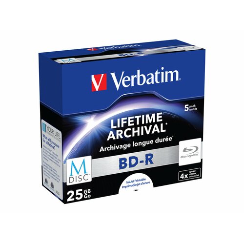 M-DISC BD-R VERBATIM 25GB X4 PRINTABLE (5 JEWEL CASE)