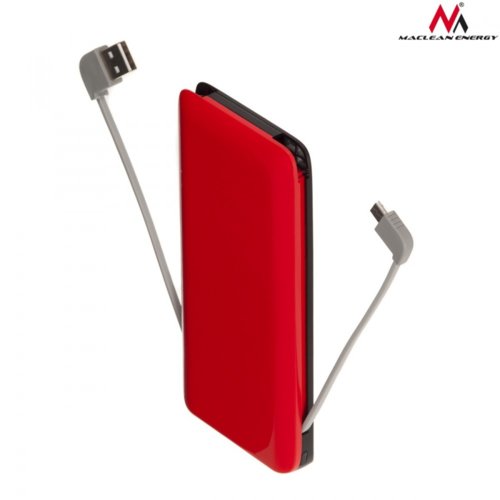 Maclean Powerbank 8000mAh czarno-czerwona MCE140 BR wbudowane kable, 3 USB max 2,4A
