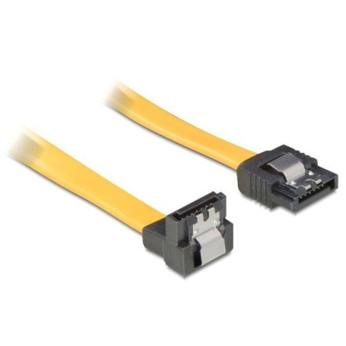 Kabel SATA DATA II 1m z zatrzaskami metalowymi kątowe dół/prosto żółty Delock
