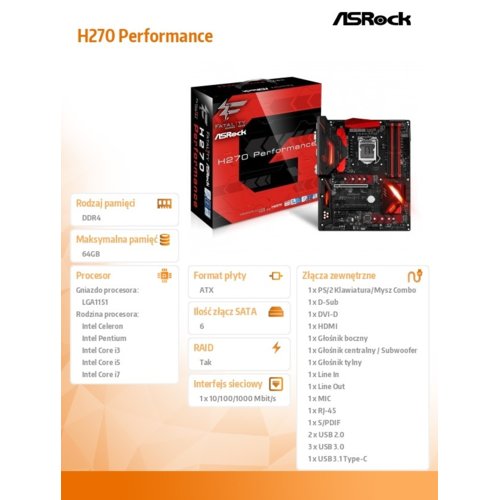 ASRock H270 Performance s1151 4DDR4 2USB3.0/M.2 ATX