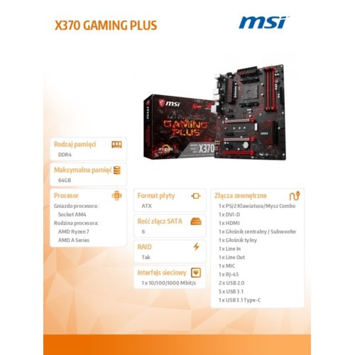 MSI X370 GAMING PLUS AM4 4DDR4 USB3.1/M.2/HDMI ATX