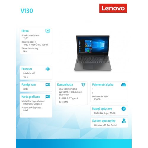 Lenovo Laptop V130-15IKB 81HN00PMPB W10Pro i5-8250U/4GB+4GB/256GB/INT/15.6FHD/2YRS CI