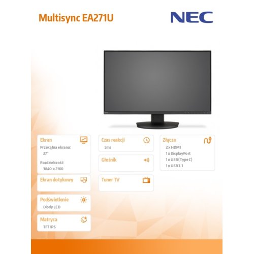 NEC Monitor Multisync EA271U 27 UHD Czarny