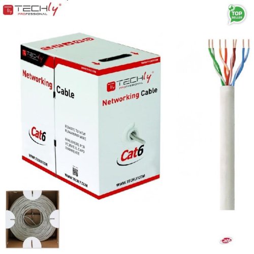 Kabel instalacyjny TechlyPro skrętka Cat6 UTP 4x2 drut CCA 305m, szary ITP6-CCA-305-GY 