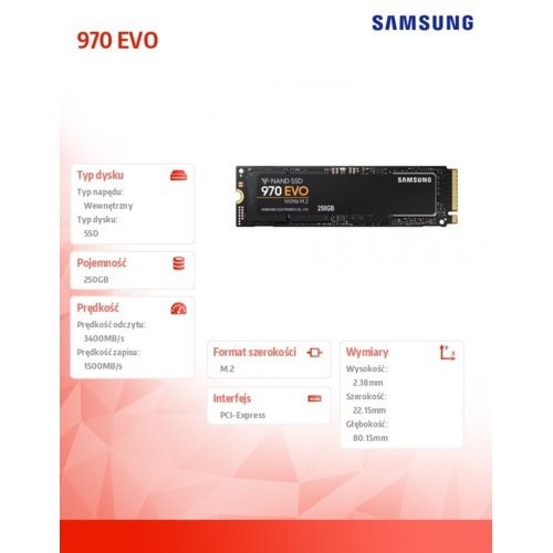 Dysk SSD Samsung 970 EVO NVMe™ MZ-V7E250BW
