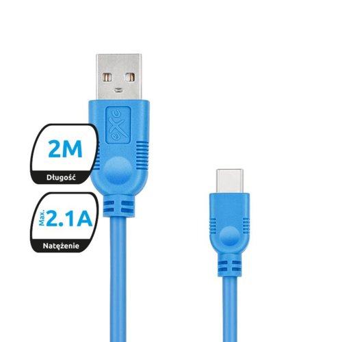 Kabel USB 2.0 eXc WHIPPY USB A(M) - USB 3.1 TYPU C(M) 5-pin, 2m, niebieski