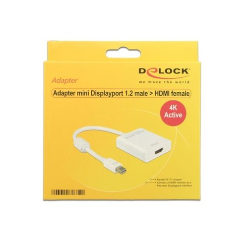 Adapter displayport 1.2 > HDMI(F) 4K aktywny biały Delock
