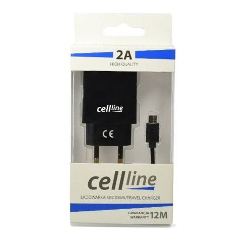 Cellline Ładowarka sieciowa 2xUSB + kabel microUSB 2A czarna