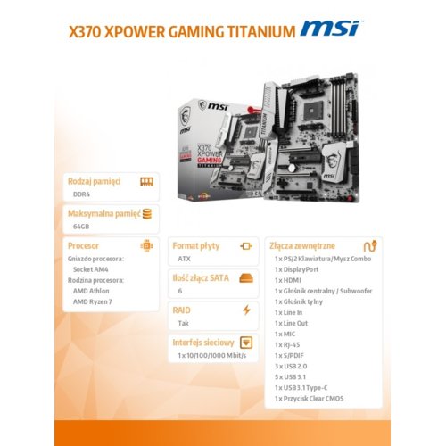 MSI X370 XPOWER GAMING TITANIUM AM4 X370 4DDR4 USB3.1/M.2 ATX