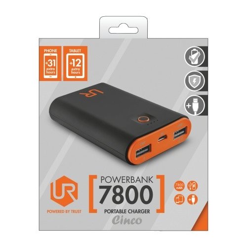 Trust UrbanRevolt Cinco PowerBank 7800 Portable Charger - black/orange