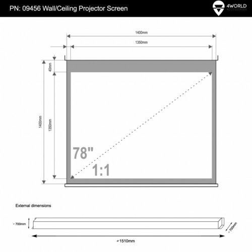 4World Ekran Projection screen(ciling)+pilot 140x140