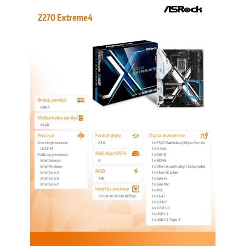 ASRock Z270 Extreme4 s1151 Z270 4DDR4 USB3.1/3xM.2 ATX