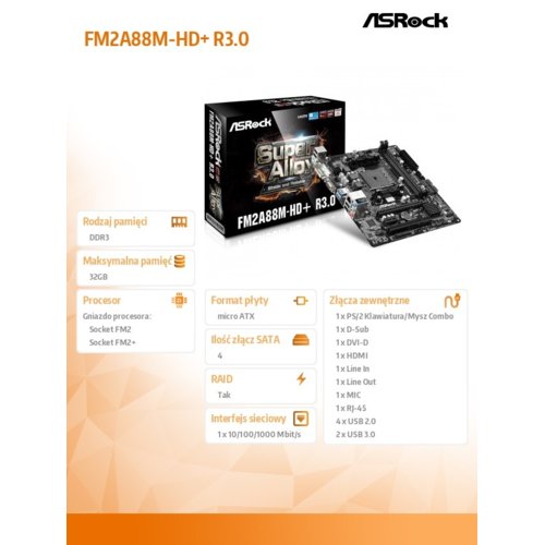 ASRock FM2A88M-HD+ R3.0 FM2 A88X 2DDR3 USB3/RAID