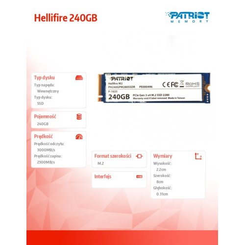 Patriot Hellfire 240GB M.2 2280 PCle SSD