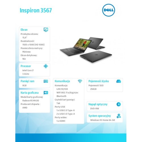 Dell Inspiron 3567 Win10Home i7-7500U/256GB/8GB/DVDRW/R5 M430/15.6